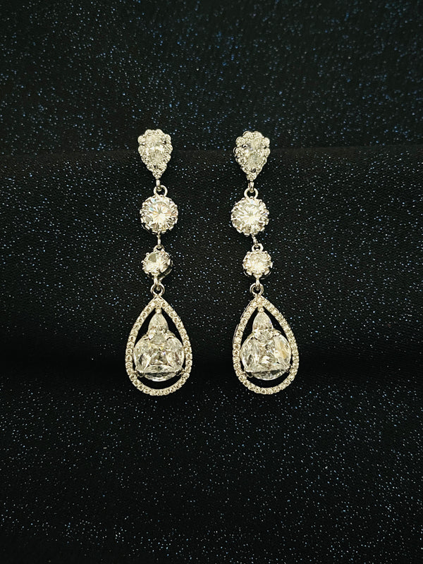 TATIANA - Multi-Shaped Long Open Teardrop Earrings In Silver - JohnnyB Jewelry