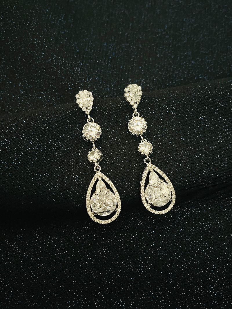 TATIANA - Multi-Shaped Long Open Teardrop Earrings In Silver - JohnnyB Jewelry