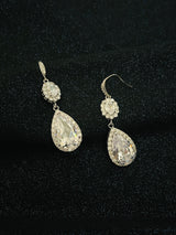 VICTORIA - Long Teardrop CZ Crystal Earrings In Silver - JohnnyB Jewelry