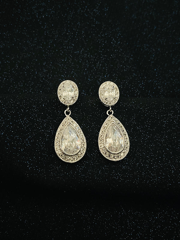 YVETTE - Classic Teardrop Crystal Earrings In Silver - JohnnyB Jewelry