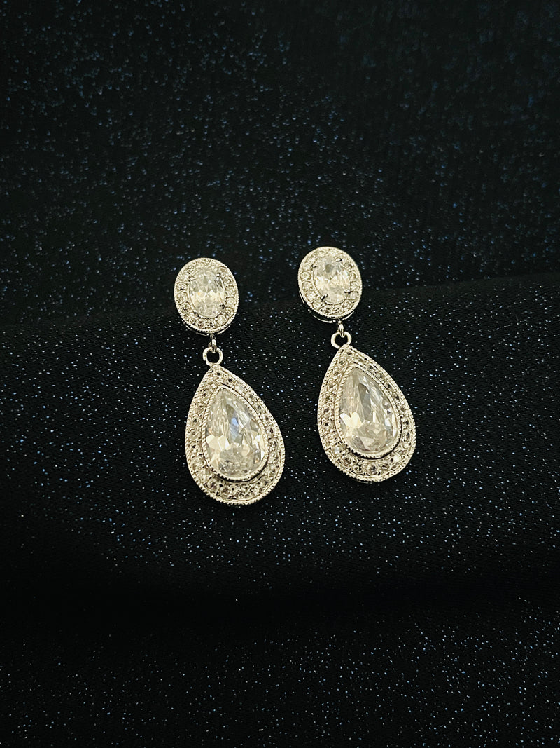 YVETTE - Classic Teardrop Crystal Earrings In Silver - JohnnyB Jewelry