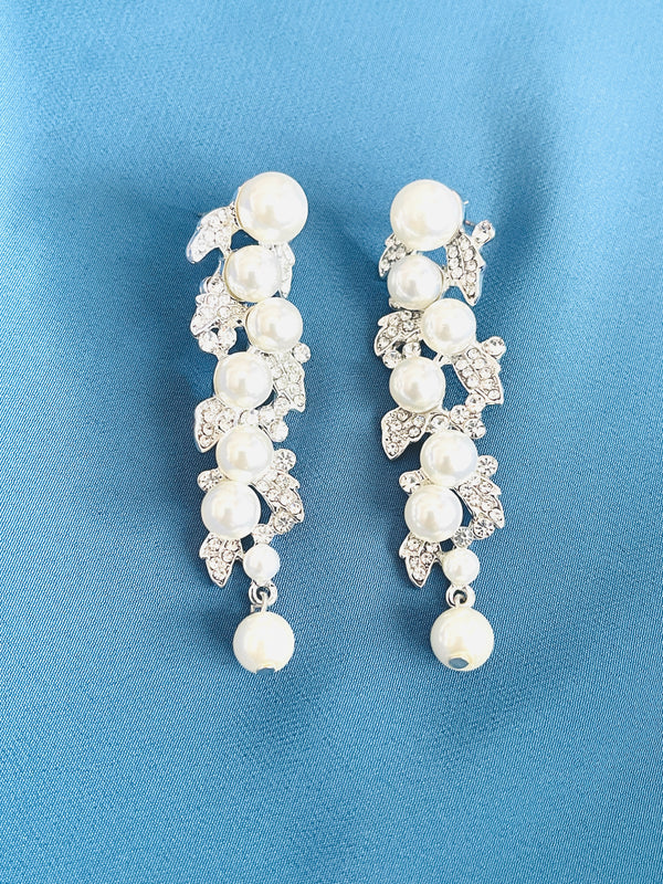 LUCINDA - Crystal And Multi-Size Pearl Wrap Dangle Earrings In Silver