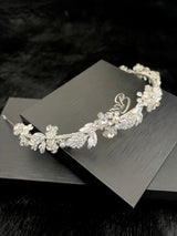 KATHY - Flower Crystal And Leaf With Pearl Tiara