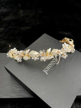 KATHY - Flower Crystal And Leaf With Pearl Tiara