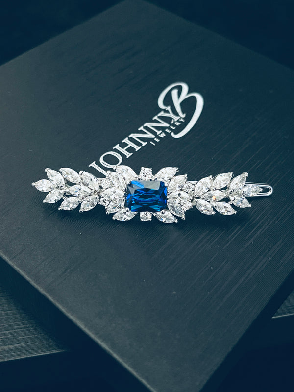 AMALIA - CZ MARQUISE AND SQUARE BARRETTE CLIP IN SILVER