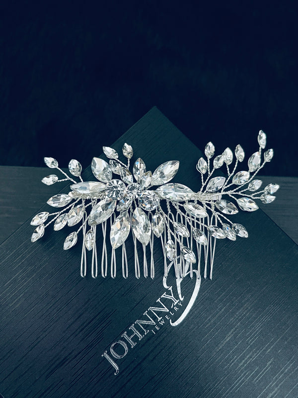 TYRA - Multi-Size Marquise Crystal Hair Comb In Silver