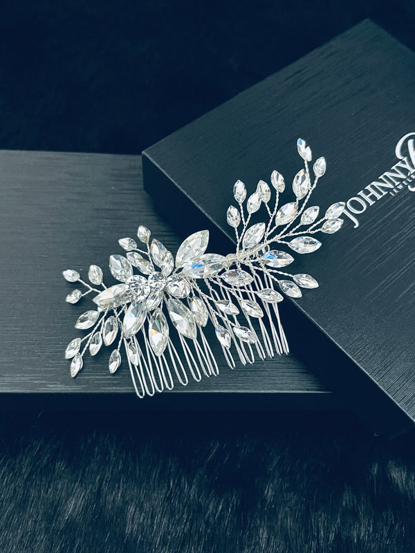 TYRA - Multi-Size Marquise Crystal Hair Comb In Silver