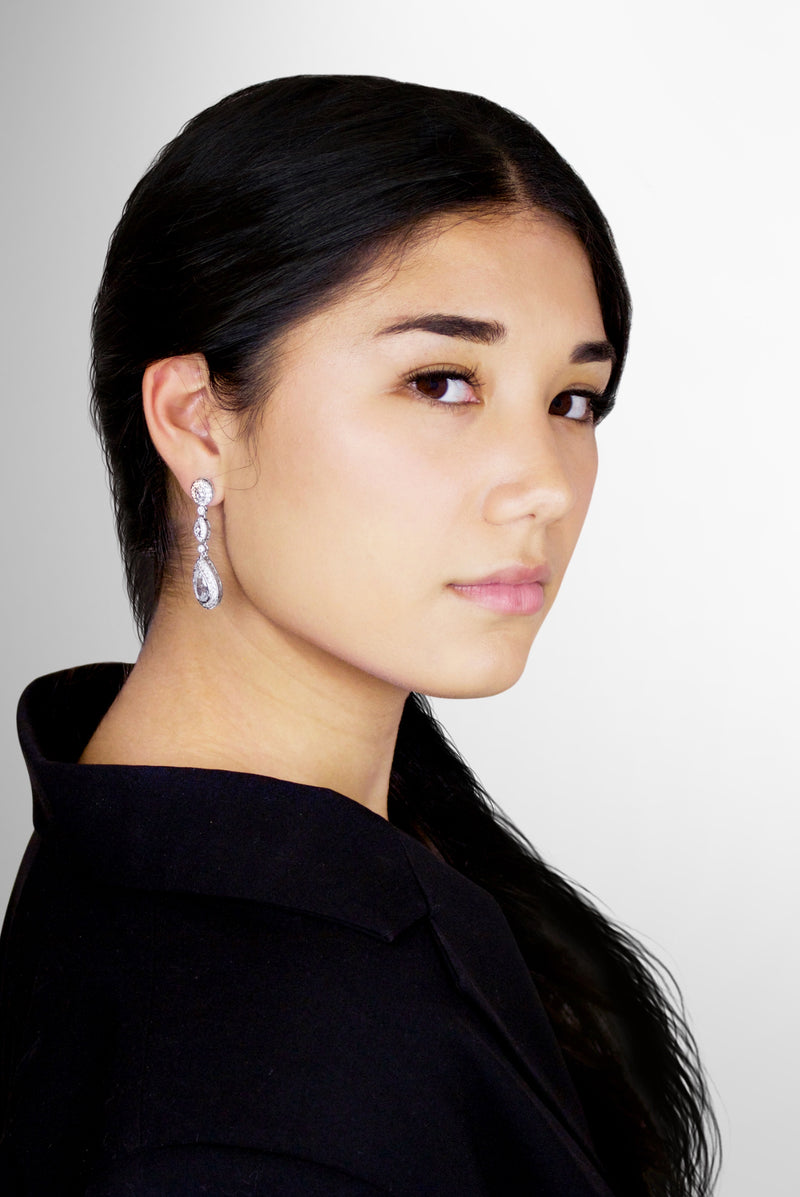 SERAPHINA - Long Teardrop Earrings In Silver - JohnnyB Jewelry