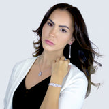 CICELY - Slim Crystal Drop with Pearl Earrings In Silver - JohnnyB Jewelry