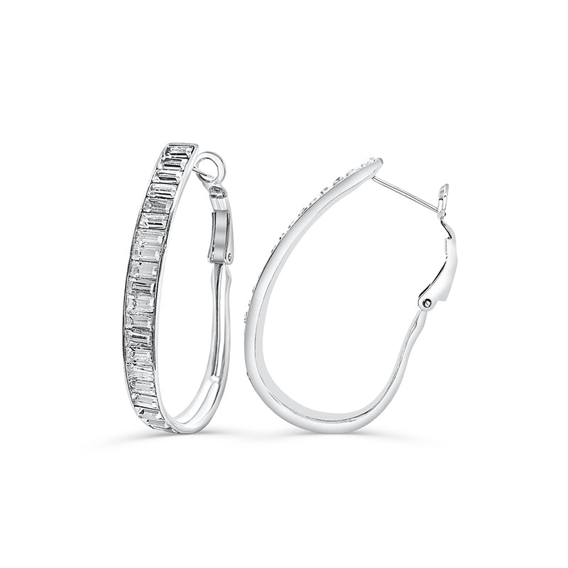 JESSAMY - Oval Crystal Hoop Earrings In Silver - JohnnyB Jewelry