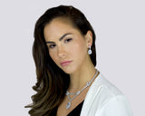 ANTOINETTE - 16" Clear CZ Teardrop Dangle Necklace With Matching Drop Earrings In Silver - JohnnyB Jewelry