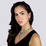 TZIPPORAH - 16" Glamorous Emerald Green CZ With Two-Teardrop Necklace In Silver - JohnnyB Jewelry
