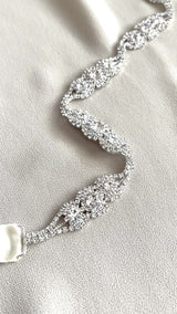 SCARLETT - Chain And Three Champagne Crystal Motif Belt Sash In Silver