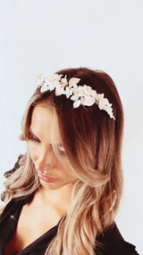 JASMINA- CLAY FLOWER AND LEAVES WITH PEARL TIARA