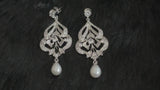 AUDREY - CZ Crystal And Freshwater Pearl Drop Earrings In Silver