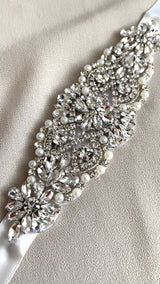 MAYA - Sparkle Crystal and Pearl Belt Sashes In Silver