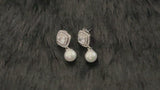 PANDORA - Crystal Stud with Pearl Drop Earrings In Silver